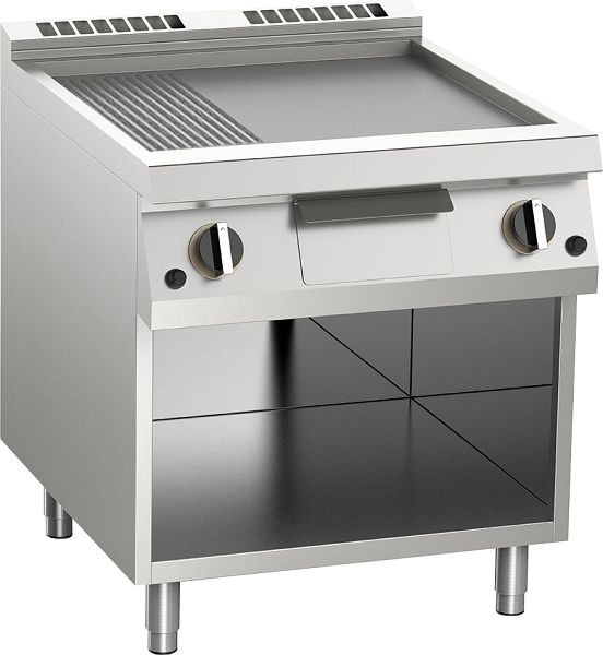 KBS Gas-Grillplatte aus Edelstahl 2/3 glatt + 1/3 gerillt 12kW offener Unterbau, 10422445