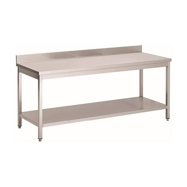 Gastro-Inox Edelstahl AISI 430 Arbeitstisch mit Grundboden und Aufkantung, 2000x600x850mm, verstärkt mit 18 mm dicker, beschichteter Spanplatte, 301.189