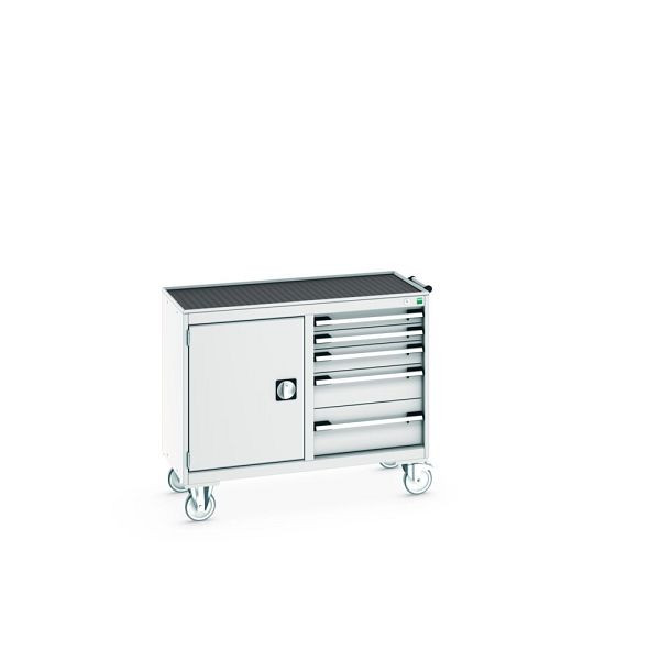 bott cubio Montagewagen 50/50 mit Abrollrand, Türe, Ablage, 5 Schubladen, BxTxH: 1050x525x885mm, Lichtgrau, 41006009.16V