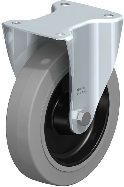 Blickle B-POEV 200R-SG Stahlblech-Bockrolle, mittelschwere Ausführung, mit Anschraubplatte, Elastik-Vollgummi, Grau, 31658