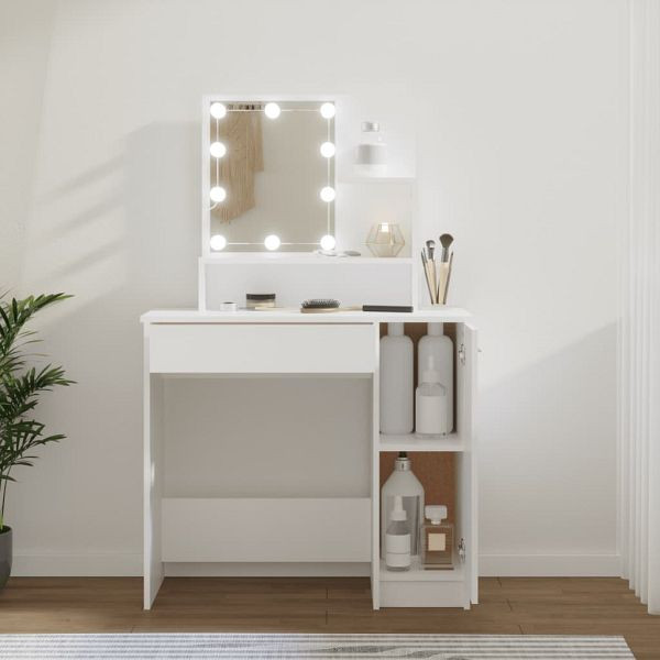 vidaXL Schminktisch mit LED Weiß 86,5x35x136 cm, 808810
