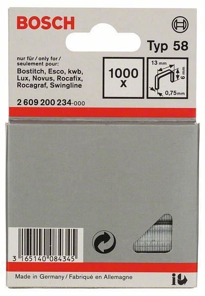 Bosch Feindrahtklammer Typ 58, 13 x 0,75 x 6 mm, 1000er-Pack, 2609200234