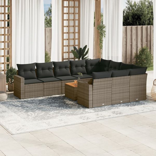 vidaXL 11-teilig Garten-Sofagarnitur mit Kissen Grau Poly Rattan, 3224303