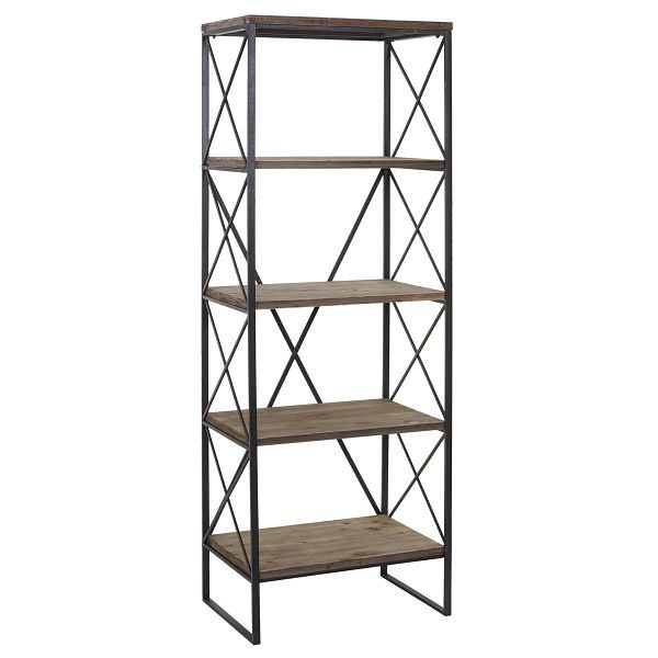 Mendler Bücherregal HWC-C10, Standregal Wohnregal, Echtholz Metall, 5 Ebenen, 174x60cm, 61777+61778