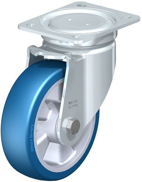 Blickle LU-ALBS 160K Stahlblech-Lenkrolle, schwere, geschlossene Ausführung, mit Anschraubplatte, Blickle Besthane® Soft, Blau, 755075