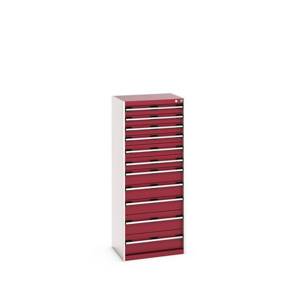 bott cubio Schubladenschrank bestückt, mit 11 Schubladen, BxTxH: 650x525x1600mm, RAL 7035/3004, Purpurrot, 40011067.24V