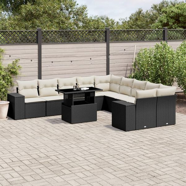 vidaXL 11-teilig Garten-Sofagarnitur mit Kissen Schwarz Poly Rattan, 3269426