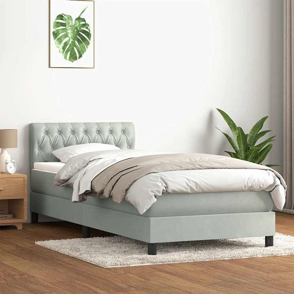 vidaXL Boxspringbett mit Matratze Hellgrau 80x220 cm Samt, 3316521