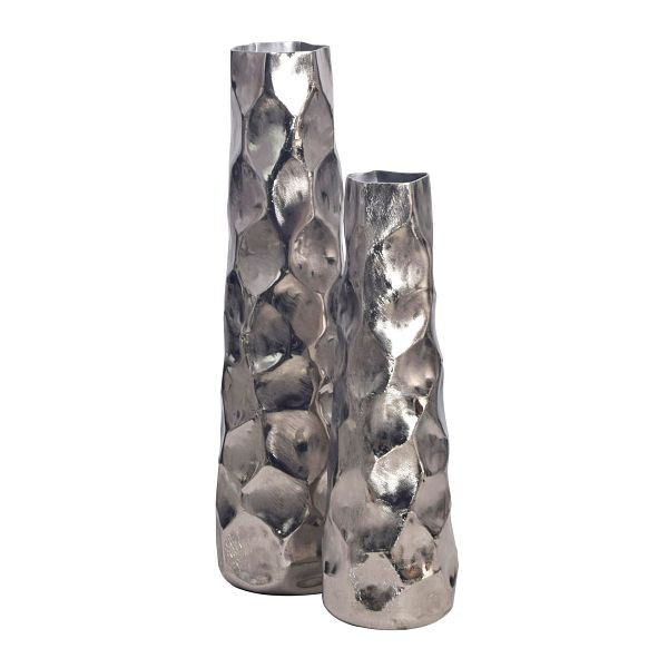 Wohnling Deko Vase 2er Set Aluminium Silber Blumenvase, Dekovase Hammerschlag-Design 2-teilig für Blumen, Alu Tischvase Wohndeko Metall, WL7.182