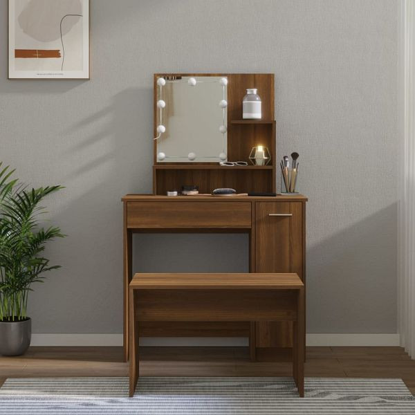 vidaXL Schminktisch-Set mit LED Braun Eichen-Optik Holzwerkstoff, 3114122