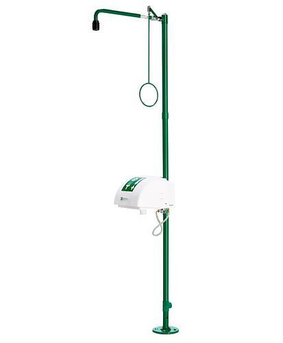 B-SAFETY Körperdusche mit Augendusche mit Auffangbecken und Abdeckung, grün, Bodenmontage, BR 838085/75 l, 305282