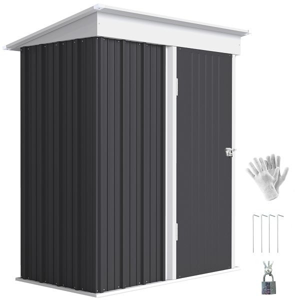 Outsunny Gartenschuppen, Outdoor-Geräteschuppen aus Wellstahl, Wanddesign, verstellbare Regalböden, verschließbare Tür Dunkelgrau, 845-840V01CG