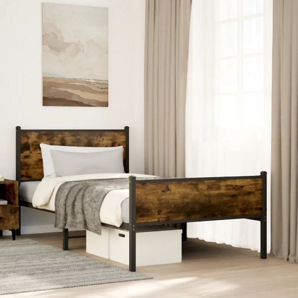 vidaXL Metallbett ohne Matratze Räuchereiche 107x203 cm, 4007846
