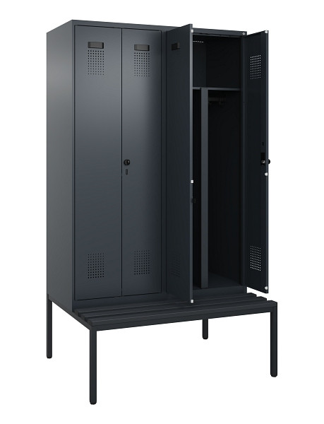 C+P PSA Doppel-Spind Evolo PLUS, Bank, 4 Abteile, 2120x1200x815mm, 7016/7016, Drehriegel, Sitzfläche Kunststoff, Sitzbank, 0490527-40P S10070