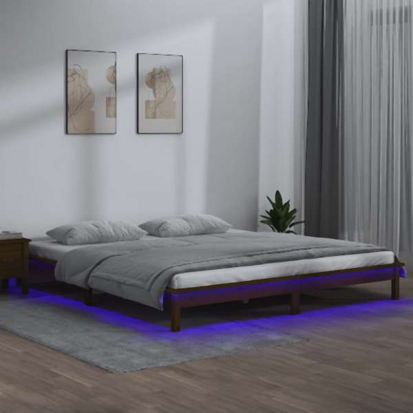 vidaXL Massivholzbett mit LEDs Honigbraun 120x190 cm, 820644