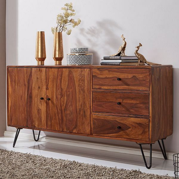Wohnling Sideboard Sheesham Massivholz 140x75x40 cm Landhaus, WL5.629
