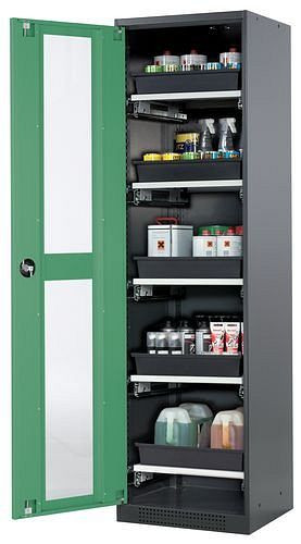 asecos Chemikalienschrank Systema-T CS-55LG, Korpus anthrazit, Flügeltüren grün, 5 Tablarauszüge, 208994