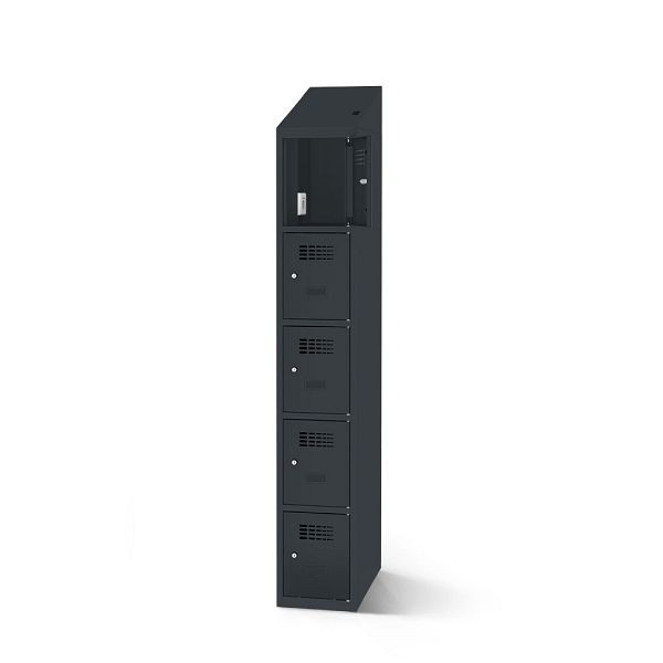 Rotstahl Fächerschrank, 5 Fächer, kurzer Sockel, mit Ladefunktion, Schrägdach, Korpus: anthrazitgrau, Türen: anthrazitgrau, 2180-010500-0401112-7016-7016