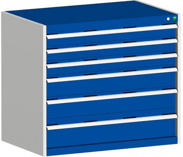 bott cubio Schubladenschrank bestückt mit 6 Schwerlastschubladen BxTxH: 1050 x 650 x 900 mm, RAL 7035/5010, 40021224.11V