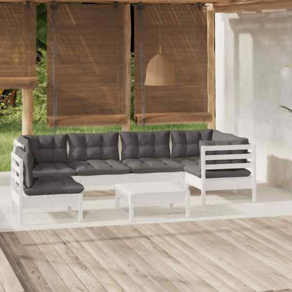vidaXL 7-tlg. Garten-Lounge-Set mit Kissen Weiß Kiefernholz, 3096425