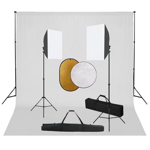 vidaXL Fotostudio-Set mit Softboxen, Hintergrundsystem und Reflektor, 3067053