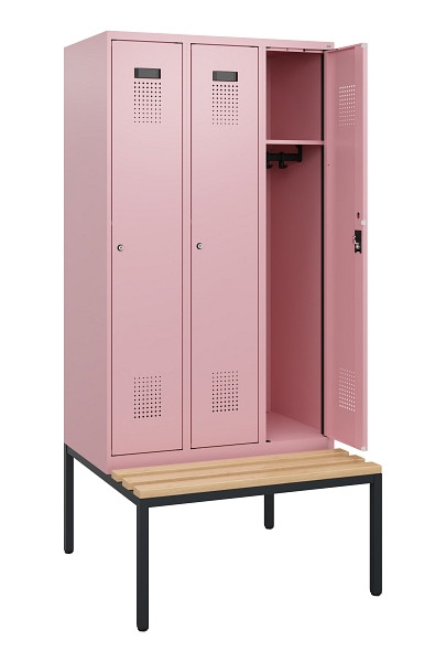 C+P Spind Evolo PLUS, 3 Abteile, 1950x900x815mm, 3015/3015, Zylinderschloss, Sitzfläche Buche-Hartholz, Sitzbank, 0490505-30 S10051
