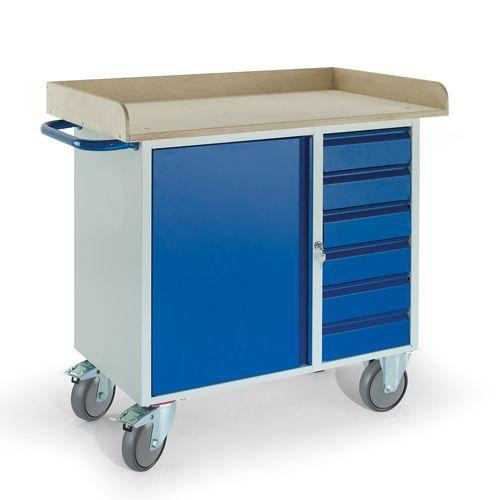 Rollcart Werkstattwagen mit 6 Schubladen 1 Stahlschrank Holzrand (1111x600), Tragkraft: 400 kg, 07-4367