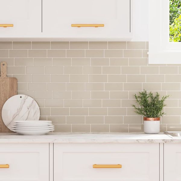 vidaXL U-Bahn-Fliese 50 pcs Beige 29.4 x 21.4 cm Polyurethan und PET, 42021250