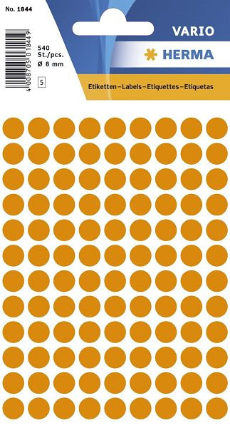 HERMA 1844 Vielzwecketiketten, orange, Ø 8 mm, matt, 540 Stück, 1844