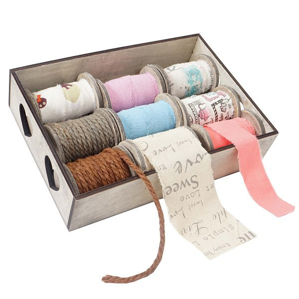 Mendler Deko-Box Band, Geschenkband Deko-Schnur Bänderbox, 9 Rollen, 51916