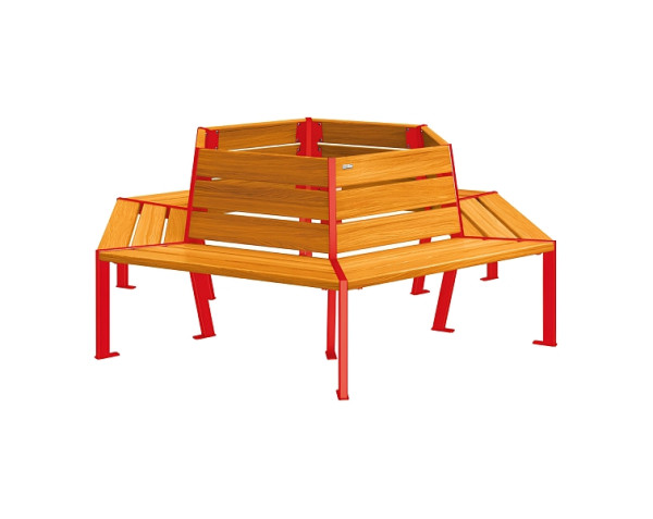 Procity Baum-Rundbank Silaos, Stahl Und Holz, Innendurchmesser 1000 mm, helle Eiche/RAL 3020, 209648.3020.CHEC