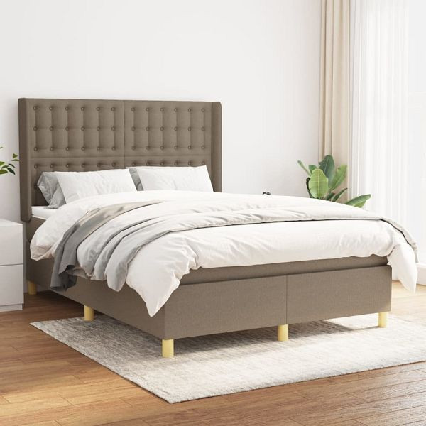 vidaXL Boxspringbett mit Matratze Taupe 140x190 cm Stoff, 3132309
