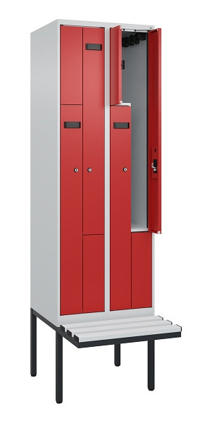 C+P Z-Spind Evolo PLUS, Bank, 4 Fächer, 2120x600x815mm, 7035/3000, Zylinderschloss, Material Sitzfläche Kunststoff, 0490437-204 S10080