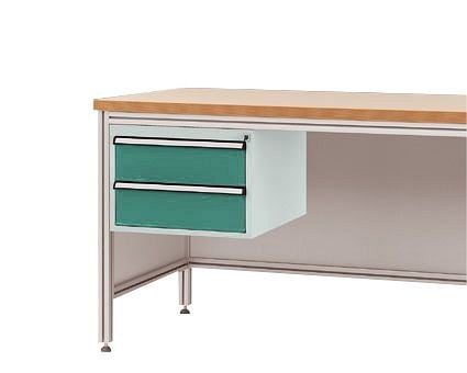 Manuflex Gehäuse-Unterbau für ALU-Arbeitstische, Nutzhöhe 300 mm mit 2 Schubfächern, für Tischtiefe 800 mm, Graugrün, ZB4522.0001