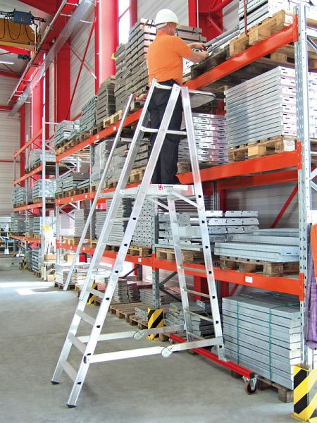 Euroline Aluminium-Podestleiter fahrbar, klappbar mit 14 Stufen, 4,58m Länge, 3277714