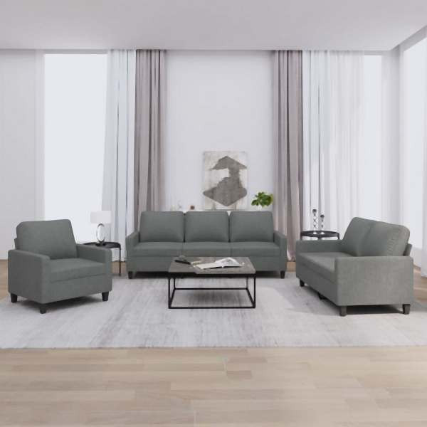 vidaXL 3-tlg. Sofagarnitur mit Kissen Dunkelgrau Stoff, 3201429