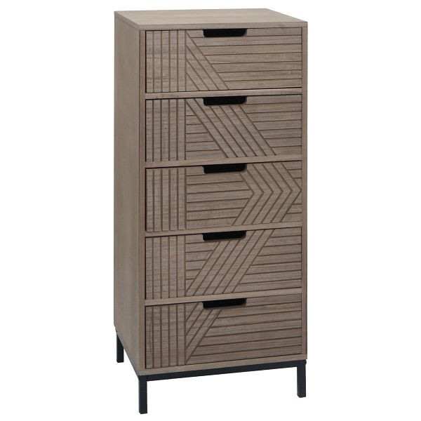 Mendler Kommode HWC-N90, Schrank Highboard, 3D-Design 5 Schubladen Holz Metall 84x35x29cm, grau-braun, 109699