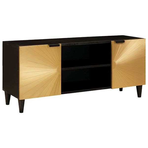 vidaXL TV-Schrank Schwarz und Gold 105 x 33 x 46 cm massives Mangoholz, 4017828