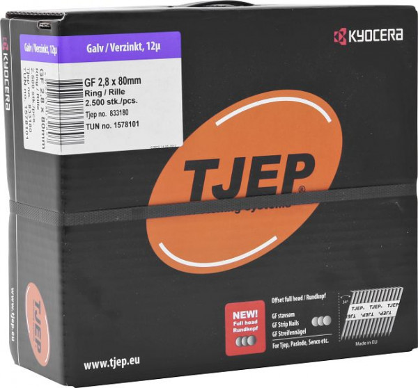 TJEP GF28/80 Rillennagel verzinkt, Rundkopf, Maxi-Box 2.500 Stück, GF Nägel, 833180