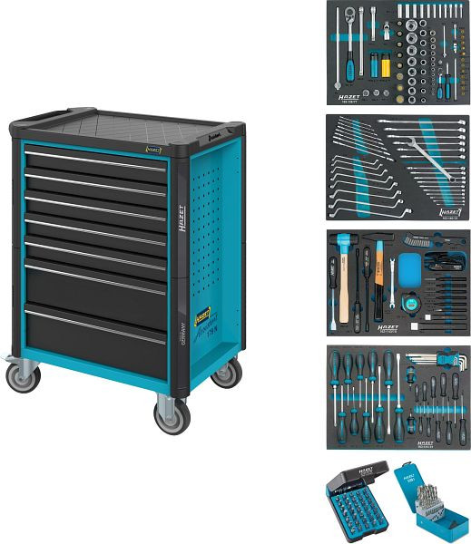 Hazet Bestückter Werkstattwagen Assistent, 220 Werkzeuge, Kunststoff-Arbeitsplatte, 7 Schubladen, 179N-7/220