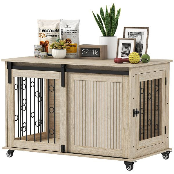 PawHut Hundebox auf Rädern, Schiebetür, 100 x 56 x 65 cm, Holz, Stahl, D02-249V00AK