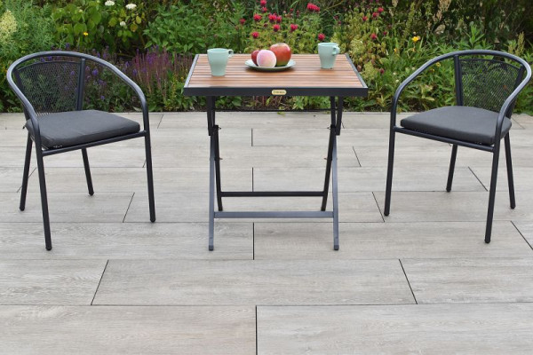 Merxx Delos Set 5-teilig, 2 Bistrosessel, stapelbar, Aluminium, 2 Auflagen, uni grau, 1 Tisch, klappbar, 70 x 70 cm, Stahlgestell, 50188-800