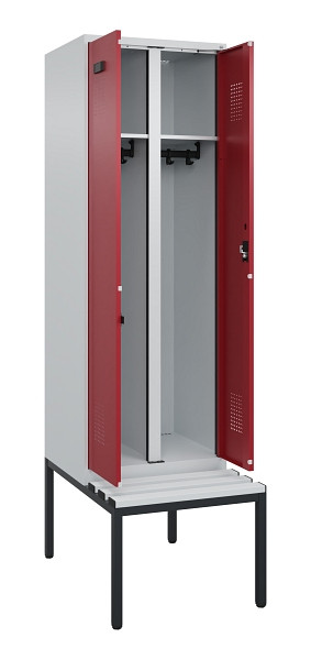 C+P Schwarz-Weiß-Spind Evolo PLUS, Bank, 2 Abteile, 2120x600x815mm, 7035/3003, Zylinderschloss, Sitzfläche Kunststoff, Sitzbank, 0490527-20 S10085
