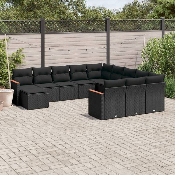 vidaXL 12-teilig Garten-Sofagarnitur mit Kissen Schwarz Poly Rattan, 3258982