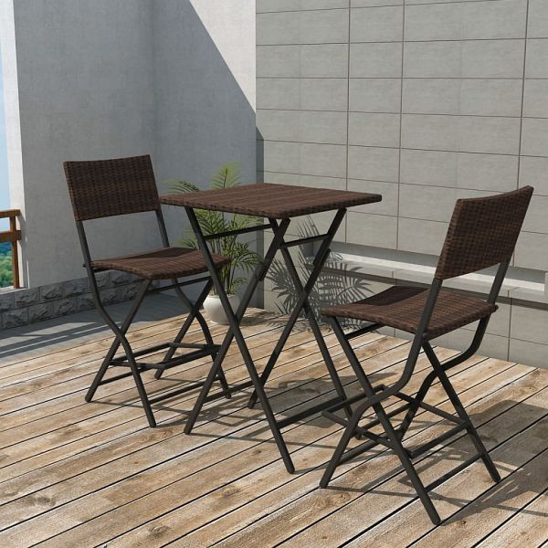 vidaXL 3-teilig Bistro-Set Klappbar Stahl Poly Rattan Braun, 42871