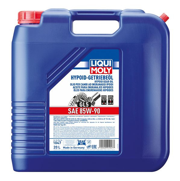 LIQUI MOLY Hypoid-Getriebeöl (GL5) SAE 85W-90, Kanister Kunststoff, VE: 20 Liter, 1047