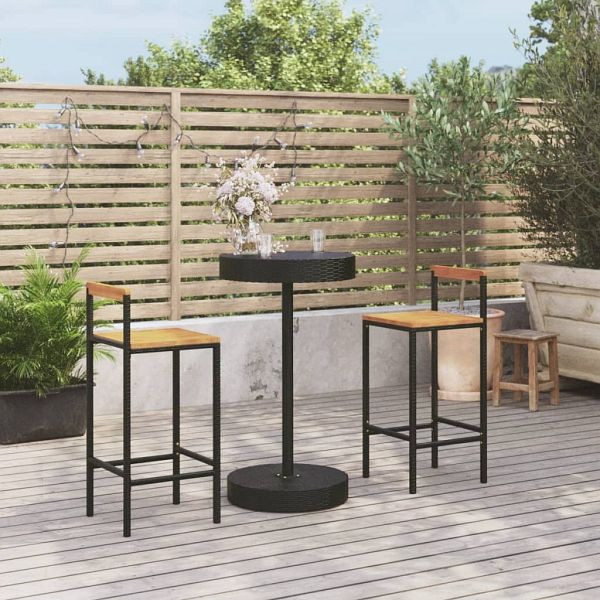 vidaXL 3-teilig Gartenbar-Set Schwarz Poly Rattan & Massivholz Akazie, 3187718