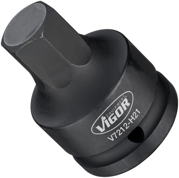 VIGOR Schlagschrauber Schraubendreher-Einsatz, Vierkant hohl 20 mm (3/4 Zoll), Innen-Sechskant Profil, 21 mm, V7212-H21