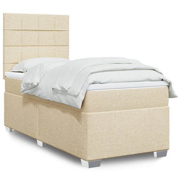 vidaXL Boxspringbett mit Matratze Creme 90x200 cm Stoff, 3292676