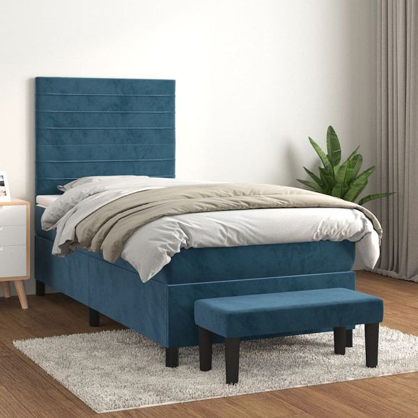 vidaXL Boxspringbett mit Matratze Dunkelblau 90x190 cm Samt, 3137879